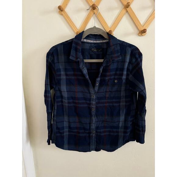 Prana Top Women's XS Blue Fillary Plaid Organic Cotton Button Up Collared - Picture 2 of 9